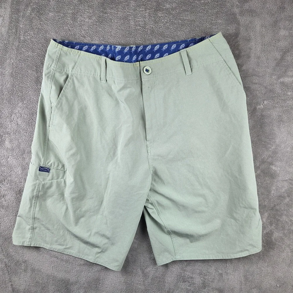 Aftco Fishing Mint Green Hybrid Chino Shorts Mens 34 Stretch Performance